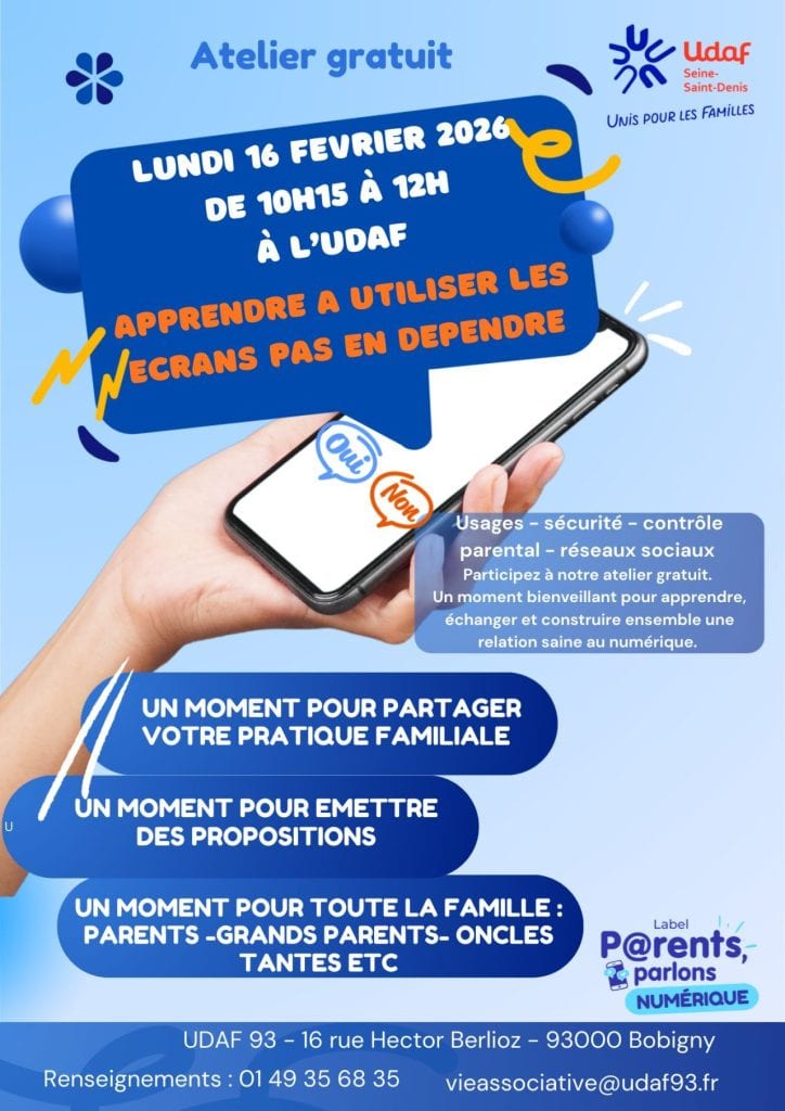 Atelier numérique gratuit UDAF 93 lundi 16 février 2026 visuel