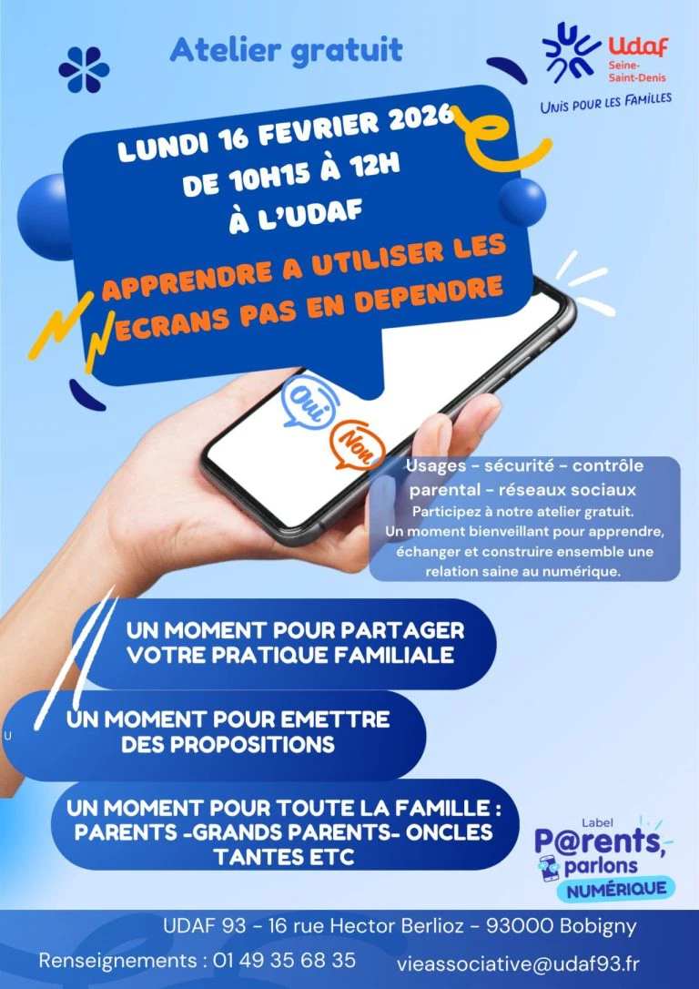 Atelier numérique gratuit UDAF 93 lundi 16 février 2026 visuel